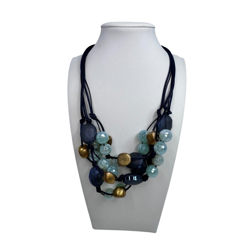 Deborah Grivas Multi-Strand‎ Beaded Statement Necklace Blue Boho Coastal